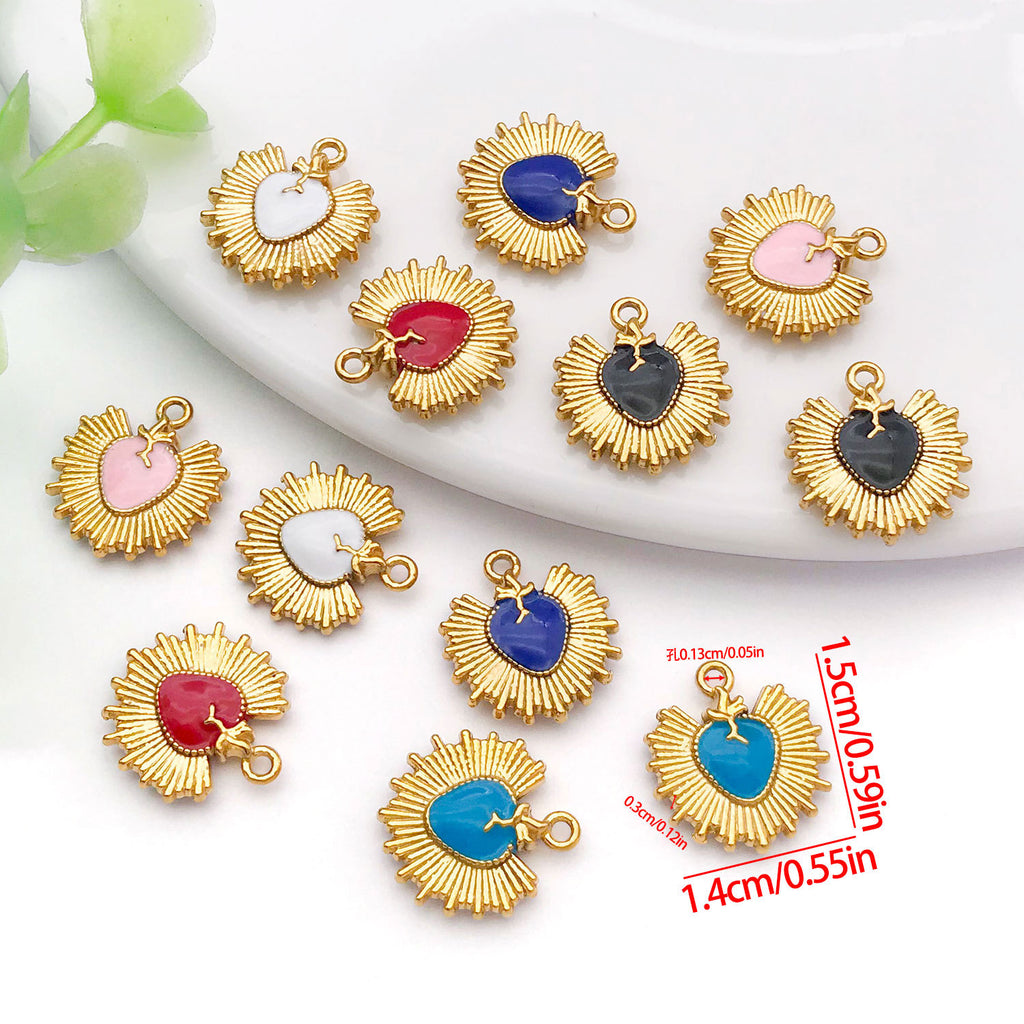 Gold Plated Stainless Steel Enamel Radiant Heart Double Sided Charm Pendant for DIY Necklaces Jewelry