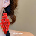 Pair of Metal Tone Red Shell Disc Cluster Drop Earrings view 3