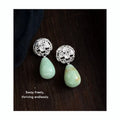 Silver Tone Clear Stone Tree And Pale Green Teardrop Stud Earrings view 3