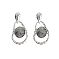 Silver Tone Irregular Double Frame Smoky Oval Stone Drop Earrings view 5