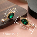 Gold Tone Green Oval Stone Earrings With Pearl Drops view 4