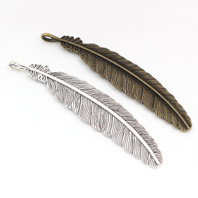 Long feather pendants showing assorted shapes and finishes