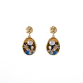 Blue Garden Oval and Pearl Look Gold Tone Stud Earrings view 5