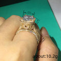 Gold Tone Cushion Crystal Halo Multi Band Full Pave Ring Sizes 6-10 view 4