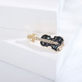 Enamel Violin Brooch Gold Tone Rhinestone White Black view 4