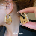 Gold Chain Fringe Hoop Earrings with Crystal Trim with Polished Details view 4