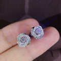 Silver Tone Round Crystal Concentric Halo Stud Earrings view 1