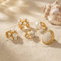 Oversized Pearl Cluster Statement Rings in Four Gold Tone Designs view 3
