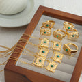 Gold Evil Eye Square Pendant Necklaces and Textured Rings view 3