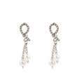 Rhinestone Bow Pearl Chain Drop Earrings Clip Or Stud view 5
