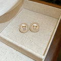 Gold Tone Pink Flower and Pearl Stud Earrings in Two Styles view 7