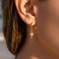 Gold Girl Charm Dangle Hoop Earrings Clear Crystal Accents view 3
