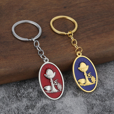 Gold-blue and silver-red communion motif keychains