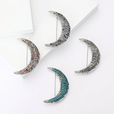 Front view of Crystal Crescent Moon brooch