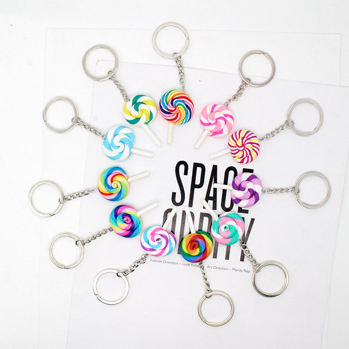 Silver Tone Colorful Swirl Lollipop Novelty Keychains