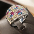 Multicolor Mosaic Dome Extra-Wide Ring In Silver Tone view 2