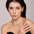 Gold Stainless Steel Multicolor Faceted Crystal Drop Necklace view 4