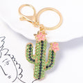 Rhinestone Cactus Flower Keychain Metal Plant Bag Charm view 1