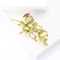 Green Leaf Thistle Flower Brooch in Green Pink for Jackets and Scarves view 3