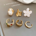Gold Silver Open Flower Pearl Metal Ring Six Piece Sets view 8
