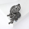 Gray Crystal Leaf Bouquet Brooch With Pearls With Polished Metal Detail view 3