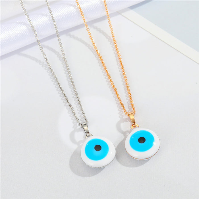 Round Blue Evil Eye Pendant Necklaces in Gold or Silver Tone