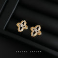 Gold Openwork Four Leaf Clover Pave Stud Clip Earrings view 4