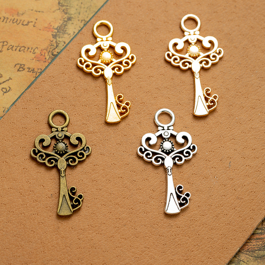 Vintage Heart Pattern Key Charm Pendant