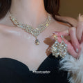 Gold Teardrop Rhinestone Necklace Earring Set 2 Colors view 2