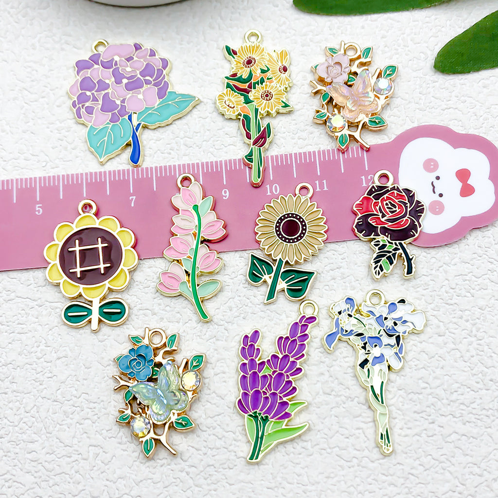 Zinc Alloy Sunflower Iris Flower Charm Pendants for DIY Earrings Necklace Jewelry Making