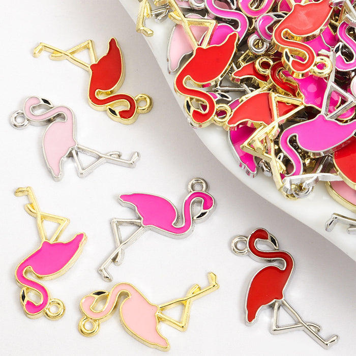Enamel-Look Gold Silver Flamingo Alloy Charms in 6 Styles