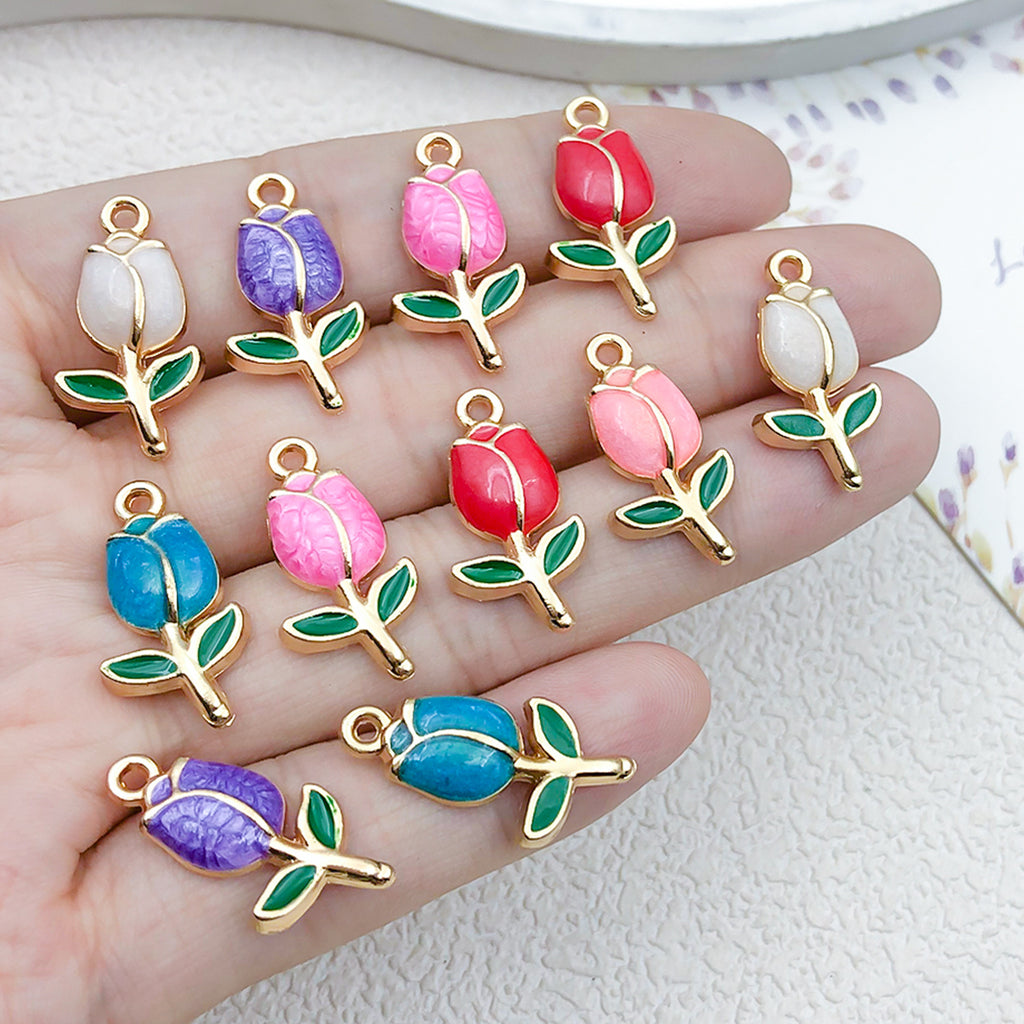 Zinc Alloy Enamel Tulip Flower charm pendant for DIY bracelet earring necklace making