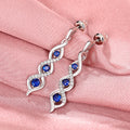 Silver Tone Blue Marquise Stone Linear Drop Earrings view 4