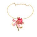 Gold Tone Collar Necklace With Pink Flower Pendant view 5