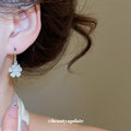 Clear Crystal Flower Hoop Drop Earrings in Polished Silver Tone view 3