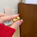 Gold Tone Textured Crystal Huggie Hoop Fashion Earrings view 3