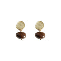 Gold Hammered Disc Stud Earrings Brown Oval Stone Drops view 5