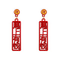 Red Immediately Wealth Chinese Character Drop Earrings Pair view 5