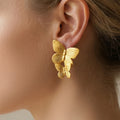 3D Dual Butterfly Stud Earrings Textured Gold Tone view 4