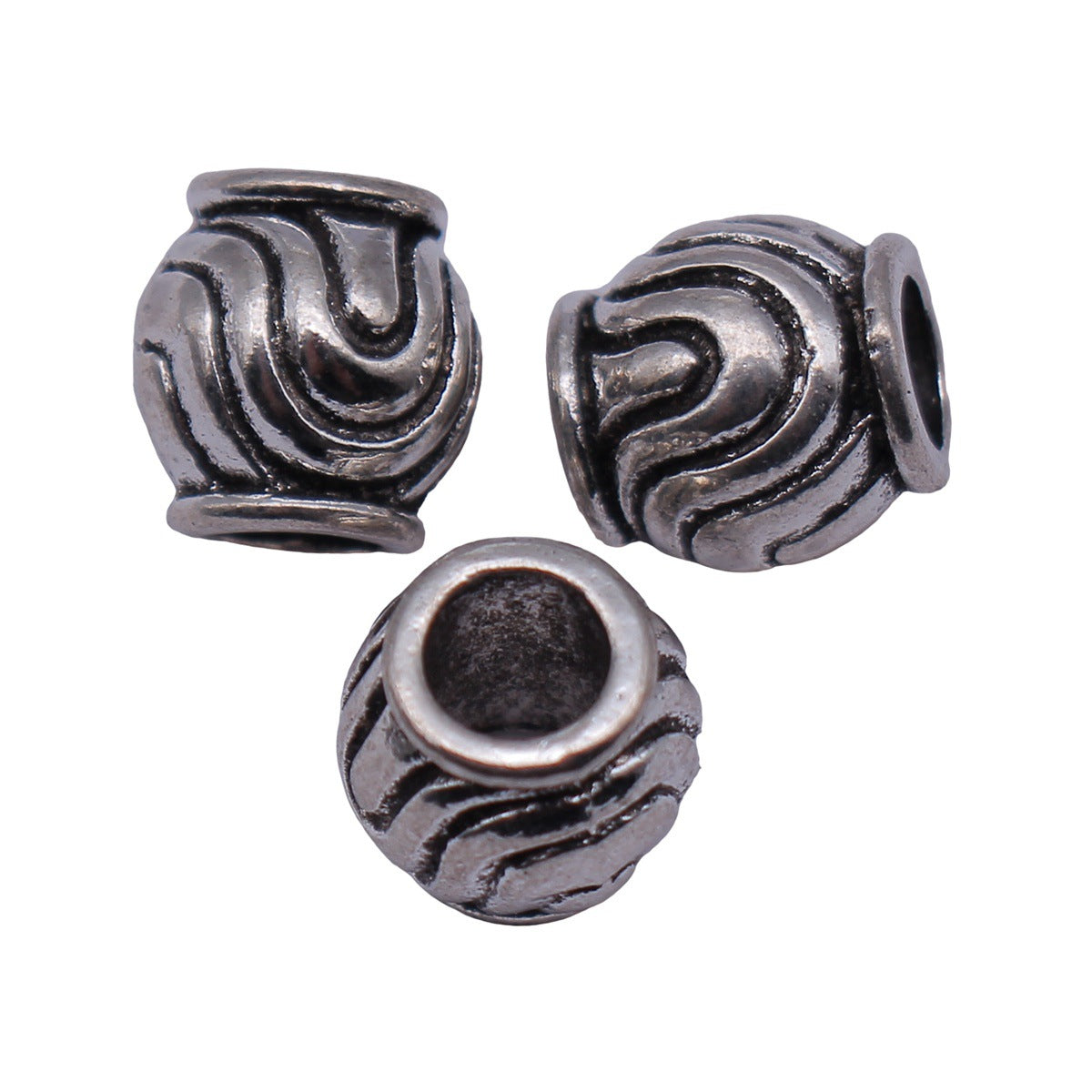 9x8.7x8.7mm 1.6g Antique Silver Zinc Alloy Engraved Texture Large Hole Spacer Beads for Bracelet Making