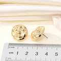 Gold Tone Sculpted Face Relief Round Stud Earrings view 3