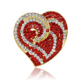 Red Crystal Heart Poppy Flower Brooch in Gold Tone Metal view 5