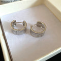 Wide Textured Silver Tone Huggie Hoop Earrings Matching Jewelry Pair view 6