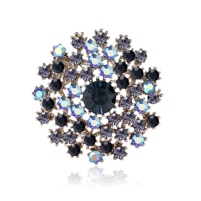 round floral crystal cluster brooch shown from the front