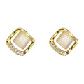 Gold Square Cat Eye Stud Earrings Crystal Corner Accents view 5