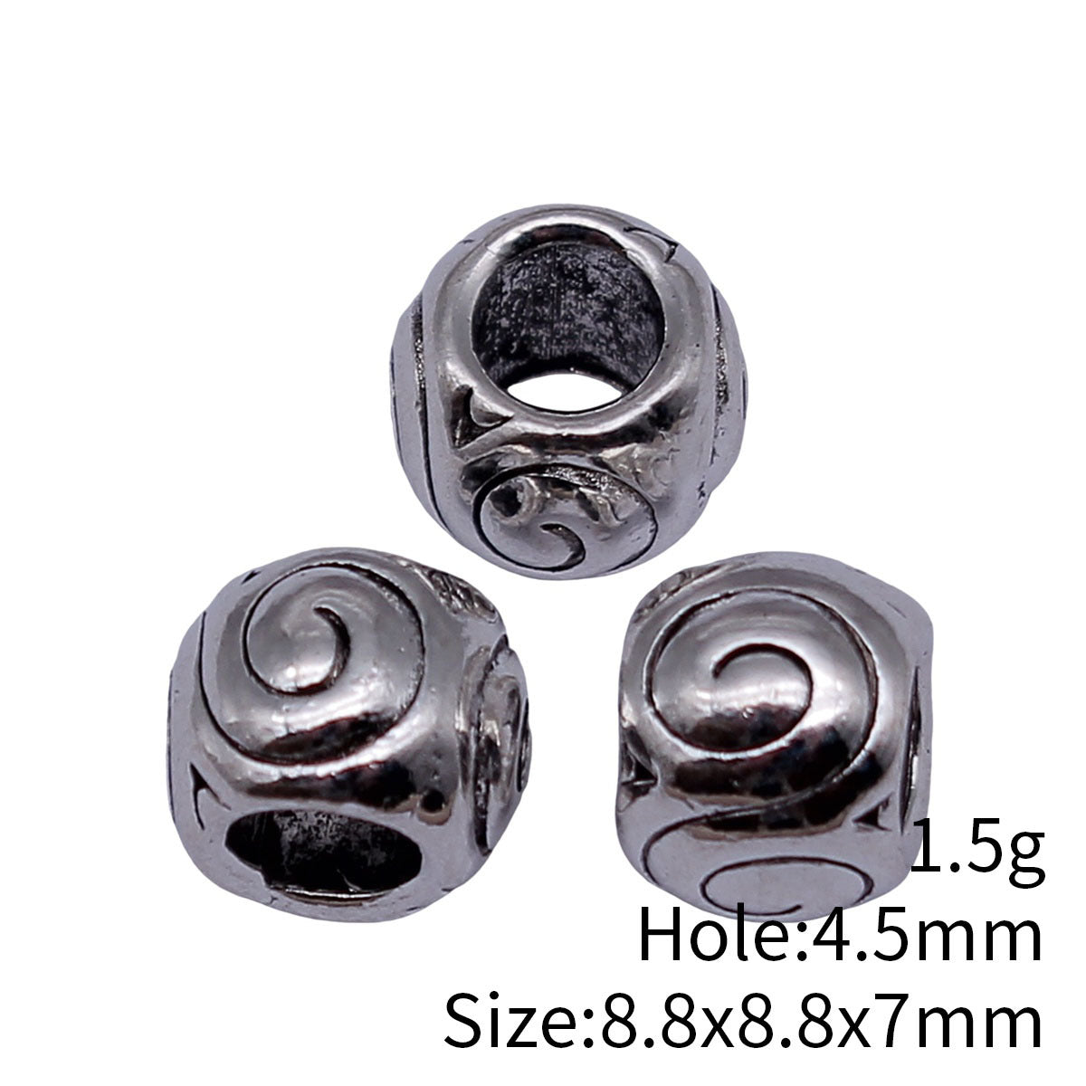 8.8x8.8x7mm 1.5g Multicolor Zinc Alloy Swirl Round Large Hole Beads for Bracelet Necklace DIY Jewelry Making