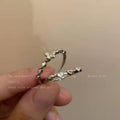 Silver Tone Slim Adjustable Rings In Twist Pave And Floral Styles view 2