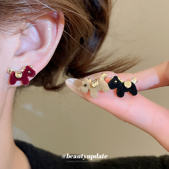 Flocked Horse Pearl Stud Earrings Decorative Jewelry Design
