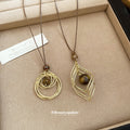 Brown Cabochon Geometric Pendant Necklace Statement Fashion Jewelry view 4