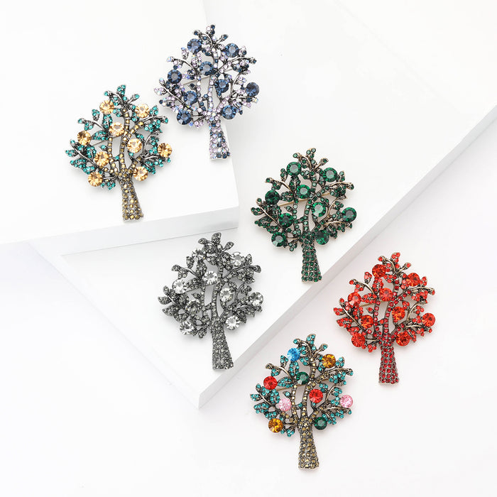 Crystal Tree Brooch with Colorful Leaves in Six Variations